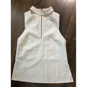 L'ATISTE Sleeveless Top Mock Neck V-Neck Zipper Back Ivory S